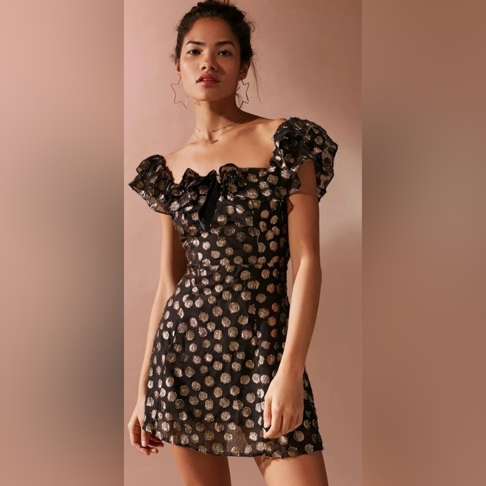 For Love And Lemons Black and Gold Strapless Dress Size XS Sku#70